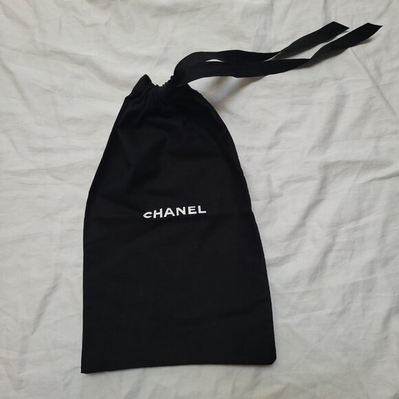 Chanel Dust Bag Empty Drawstring Logo Spell Out Fabric Black 12.5 x 7.5 in - Picture 5 of 9